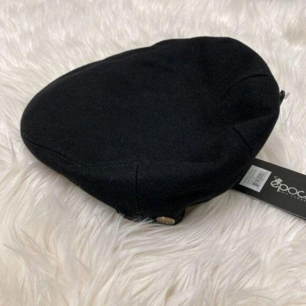 Epoch Black Wool Flat Cap Cabbie Hat With Plaid Lining